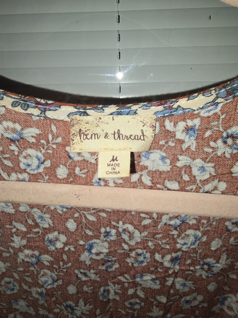 Hem & Thread Rust Floral V-Neck Romper with Blue Accents - Picture 2 of 3